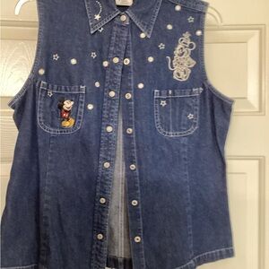 Disney Denim Sleeveless Top with Mickey Embroidery